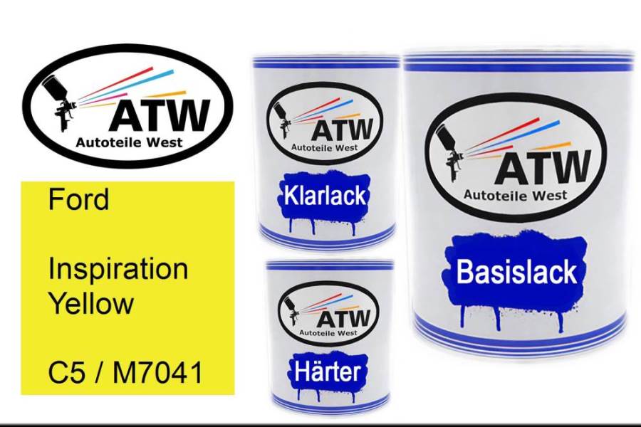 Ford, Inspiration Yellow, C5 / M7041: 1L Lackdose + 1L Klarlack + 500ml Härter - Set, von ATW Autoteile West.